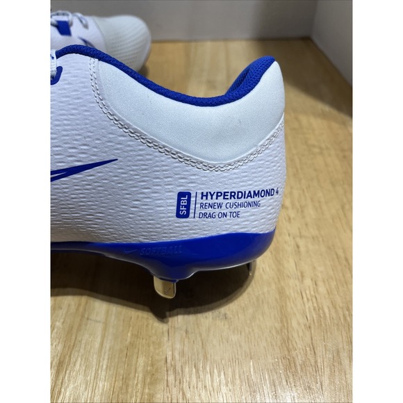 Nike Hyperdiamond 4 Pro 12 White Blue Lace-Up Softball Cleats Women's FZ0922-103 - Picture 10 of 10